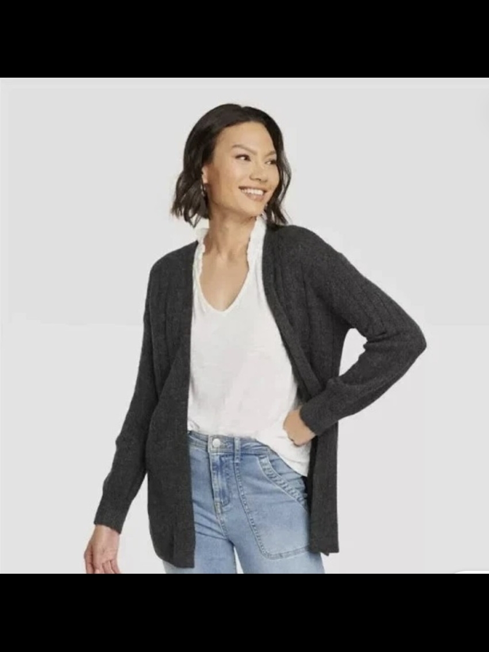 0305 Knox Rose Charcoal Open-Front Cardigan